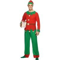 smiffys mens elf costume top trousers hat elf size l colour red and