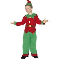 small red and green childrens elf fancy dress costume