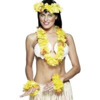 Smiffy\'s Hawaiian Set With Garland Headband And Wristband - Yellow