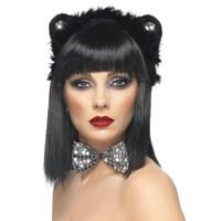 smiffys cat set sequinned with ears and bowtie black and silver