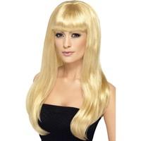 smiffys babelicious wig blonde long straight with fringe
