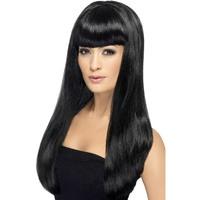 Smiffy\'s Babelicious Wig Long Straight With Fringe - Black