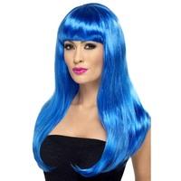 Smiffy\'s Babelicious Wig Long Straight With Fringe - Blue