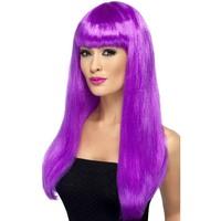 smiffys babelicious wig long straight with fringe purple