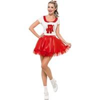 small red and white sandy cheerleader fancy dress costume