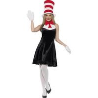 smiffys womens cat in the hat costume dress hat gloves size 8 10 