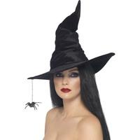 Smiffy\'s Witch Hat, Velour And Spider - Black