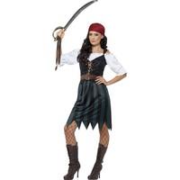 smiffys womens pirate deckhand costume shirt mock waistcoat skirt belt ...