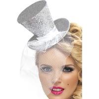 Smiffy\'s Fever Mini Top Hat On Headband - Silver
