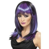 smiffys womens black and purple witch wig one size glamor witch