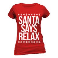 small womens santa says relax t shirt