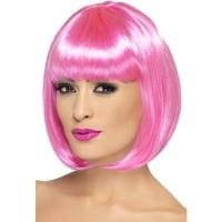 smiffys 12 inch partyrama wig short bob with fringe pink