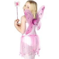 Smiffy\'s Butterfly Wings With Wand, Flower And Glitter Trim - Pink