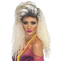smiffys womens long curly blonde 80s wig with quiff one size 80s bottl ...