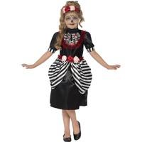 smiffys childrens sugar skull costume dress rose headband ages 4 6 
