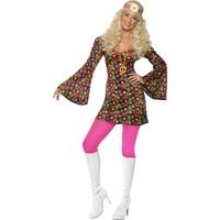 Smiffy\'s Women\'s 1960s Cnd Costume, Dress With Bell Sleeves, 60\'s Groovy Baby, 