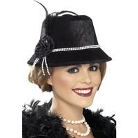 Smiffy\'s 1920\'s Hat With Beads And Flower - Black