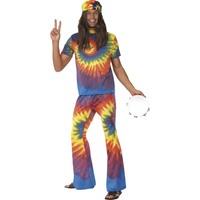 Smiffy\'s Men\'s 1960\'s Tie Dye Costume, Tie Dye Top And Flared Trousers, 60\'s