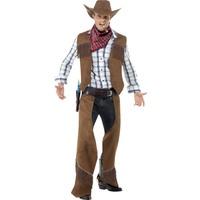 Smiffy\'s Men\'s Fringe Cowboy Costume, Waistcoat, Chaps, Neckerchief And Hat, 