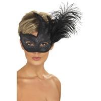 Smiffy\'s Black Ornate Colombina Flame & Feather Mask