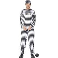 smiffys mens convict costume shirt trousers hat size l colour black