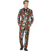 Smiffy\'s Men\'s Day Of The Dead Suit, Jacket, Trousers & Tie, Size: Xl, Colour: