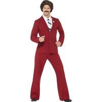 smiffys mens anchorman ron burgundy costume suit moustache mock shirt 