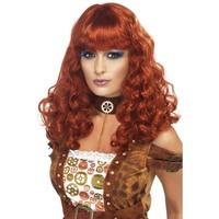 smiffys womens long and curly auburn wig with bangs one size steampunk ...