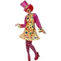 smiffys clown lady costume hooped dress shirt bow tie stripy tights ha ...