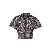 SMOKY FLORAL LACE CROP SHIRT
