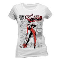 Small White Ladies Harley Quinn Comic T-shirt