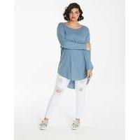 Smokey Blue Scoop Dip Back Rib Tunic