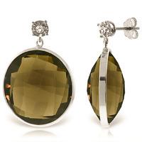 Smoky Quartz and Diamond Stud Earrings 34.0ctw in 9ct White Gold