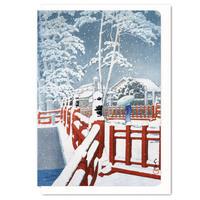 snow at bridge greeting card