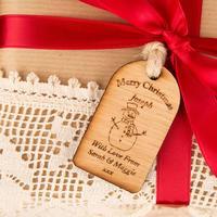 snowman christmas wooden tag