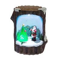 Snow White Branded Light Up LED Log With Christmas Scene Inside - Santa Design