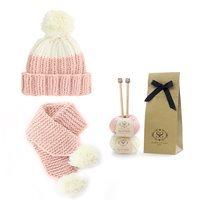 snowdrops child hat and scarf knitting kit in peach pink