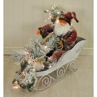 snowy santa claus in his sleigh decoration 80cm with 100 leds