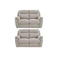 snug pair of 2 seater fabric manual recliner sofas