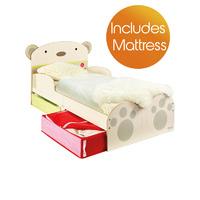 SnuggleTime Bear Hug Toddler Bed with Underbed Storage plus Deluxe Foam Mattress
