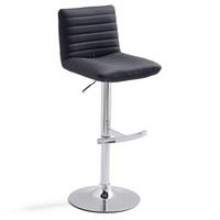 Snow Bar Stool In Black Faux Leather With Round Chrome Base