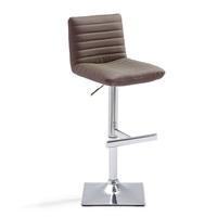 Snow Bar Stool In Brown Faux Leather With Square Chrome Base