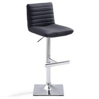 Snow Bar Stool In Black Faux Leather With Square Chrome Base