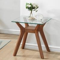 Snowden Glass End Table In Clear With Walnut Base