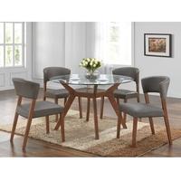 Snowden Glass Dining Table Round In Walnut With 4 Dining Chairs