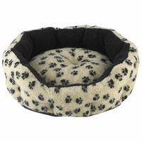 Snug and Cosy Snuggle Oval Dog Bed Cream with Black Paw 56cm