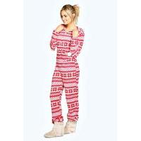 Snowflake Fairisle Pom Pom Onesie - red