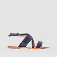 Snakeskin Effect Leather Flat Sandals