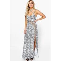 Snake Print Viscose Strappy Maxi Dress - multi