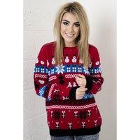 Snowman & Fairisle Print Christmas Jumper in Red